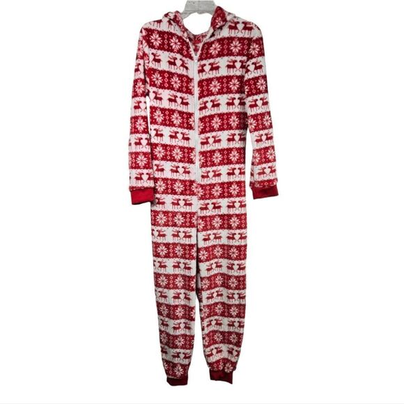Reindeer Adult Onesie Furry Holiday Hooded Union Suit 1pc Pajama Sleepwear PJs - Picture 12 of 12